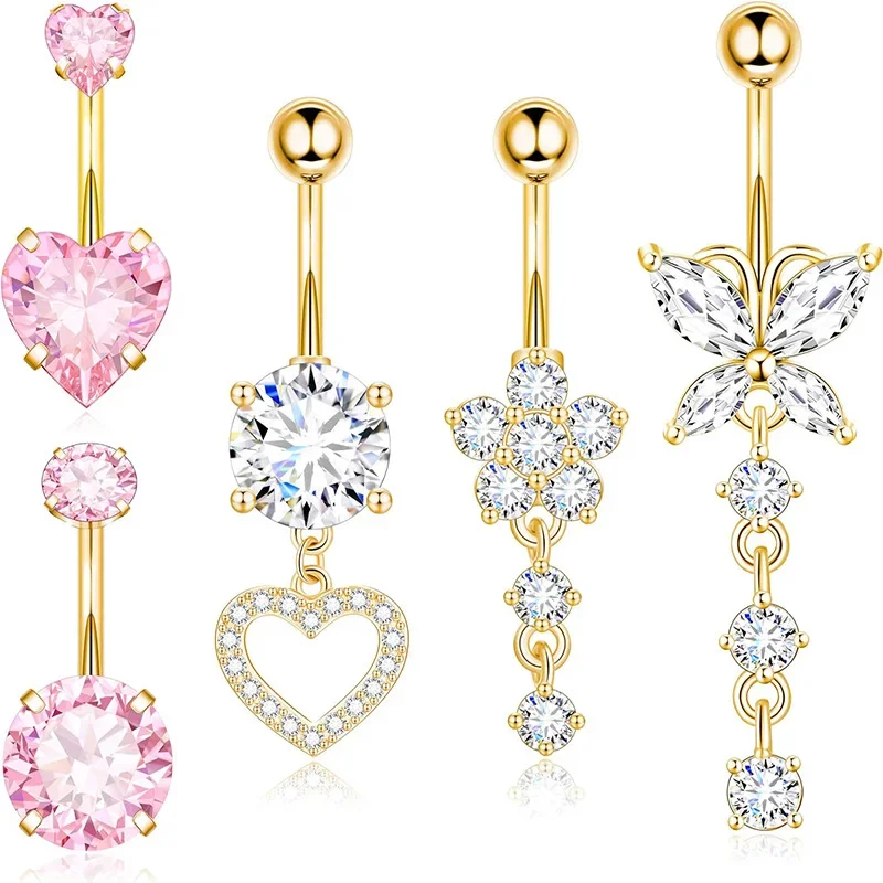 Belly piercing set Stainless Steel Gold Belly Piercing Set 14G Butterfly Belly Button Ring Bulk Sexy Navel Piercing Bar Pack Pearl Ring Lot