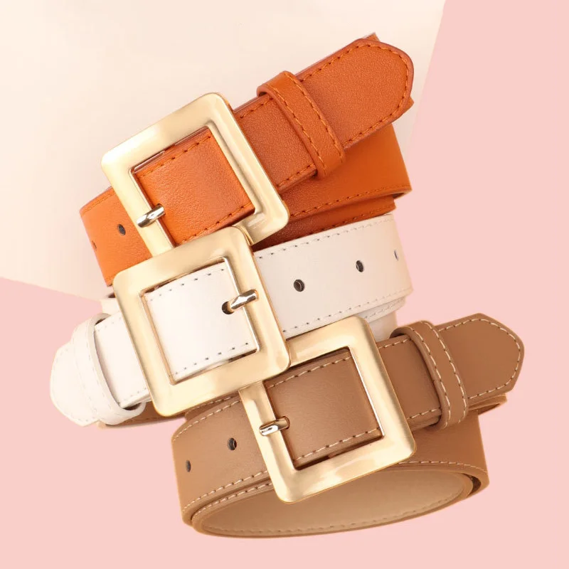 

9 Colors 103cm*2.8cm Solid PU Belt All-Match Waistband Women Alloy Square Buckle Band Female
