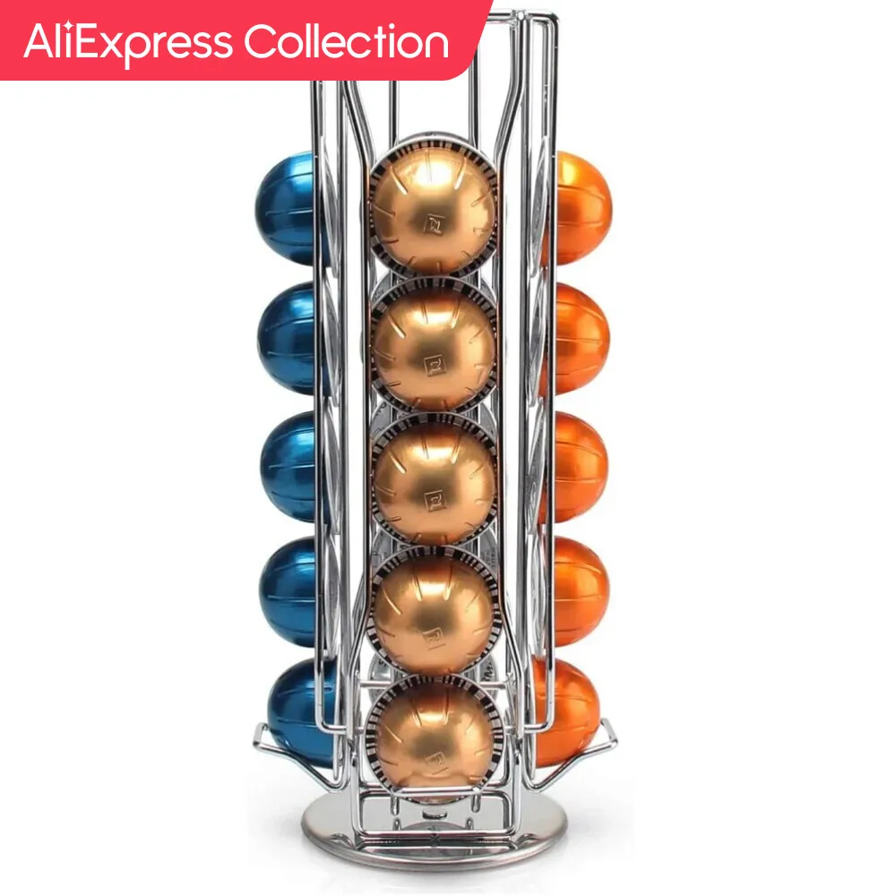 Collezione Aliexpress Supporto Per Cialde Da Caffè Girevole Vertuo Line Coffee Capsule Pods Holder Espositore In Metallo 20 Tazze Storage Organizer Sc