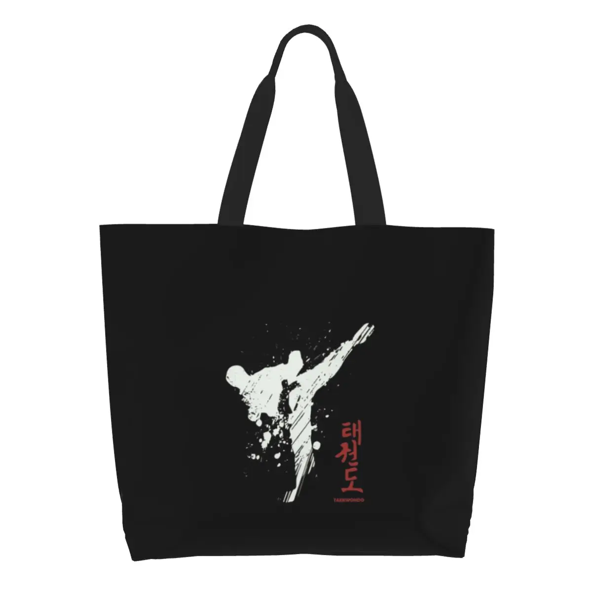 

Custom Taekwondo Kick Shopping Canvas Bags Women Portable Big Capacity Grocery Fighter Martial Arts Shopper Tote Bags