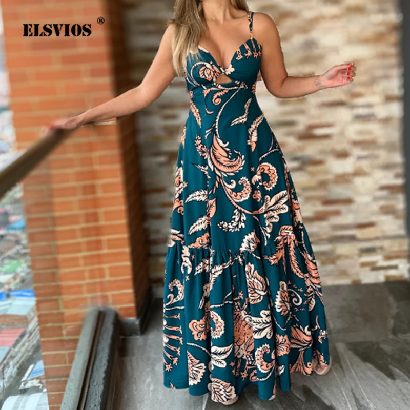 

Женское ажурное платье на бретелях, элегантное Привлекательное платье с V-образным вырезом и цветочным принтом растений, юбка с листьями лотоса, весна-лето 2023