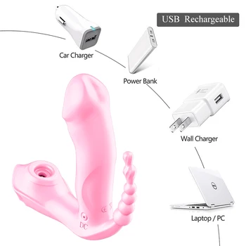 3 IN 1 Sucking Vibrator Wearable Dildo Vibrator Anal Vagina Clitoris Stimulator Female Vibrators Sex Toys for Women Oral Suction 3