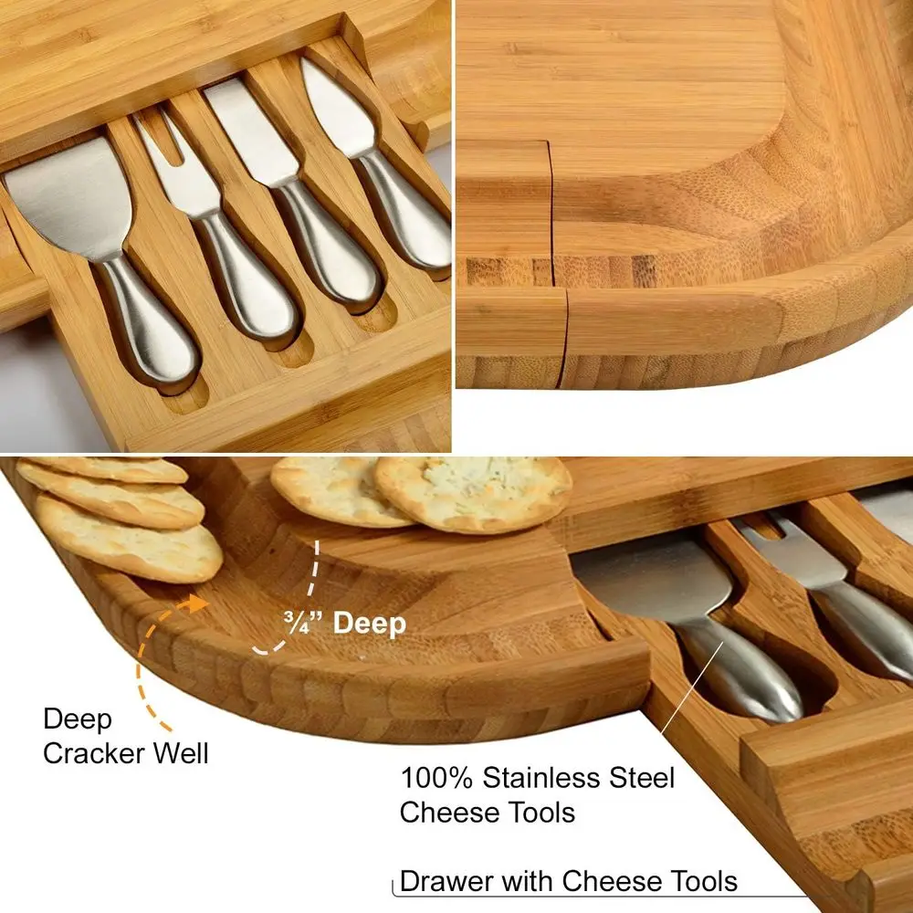 USA-Designed Bamboo Cheese & Charcuterie Board with Knife Set and Cheese Markers
