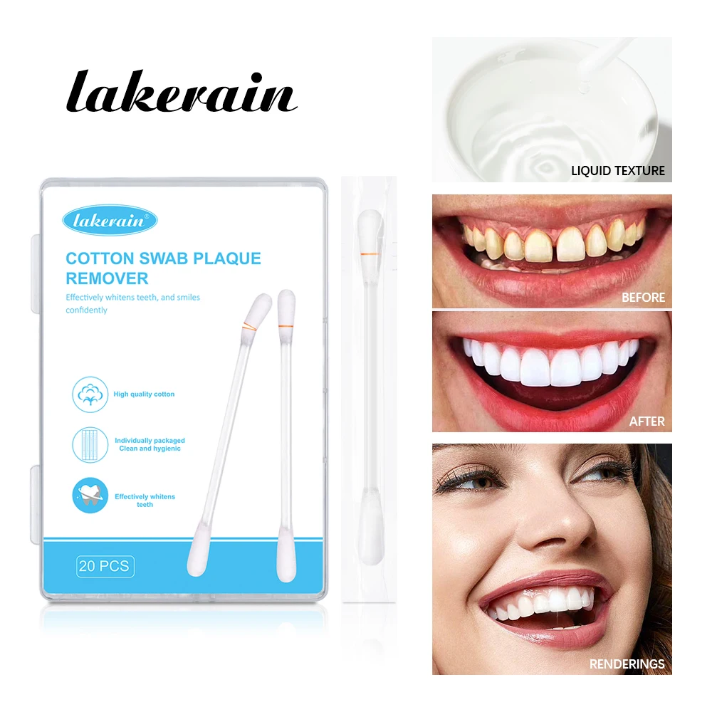 

20Pcs/box Cotton Swab Teeth Whitening Liquid Whitener Bleach Essence Gel Remove Plaque Stains Tooth Cleaning Serum