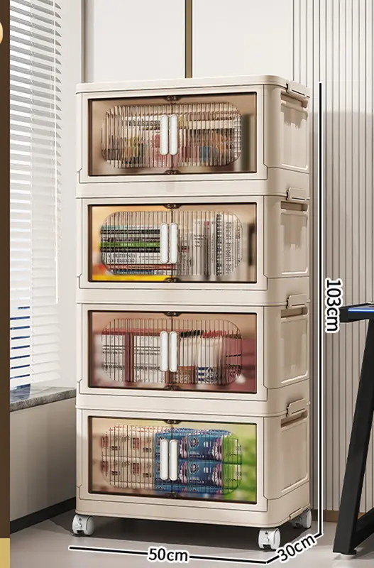 Large Capacity Organizer Cabinet Double Door Open Storage Box with Lid Wheels Stackable Foldable Snacks Sorting Wardrobe Bins - Image 14