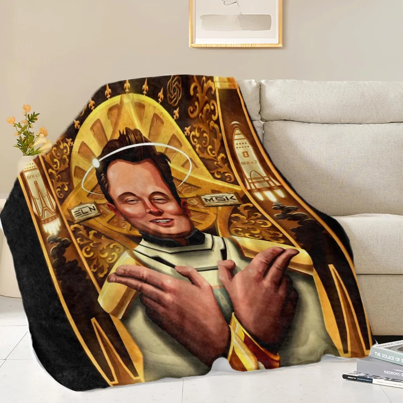 130x150cm Elon Musk American Flag Engineer Blanket Fashionable Printed Roundt Throw Blanket Bed Blanket Anti-Static Fuzzy Soft 6