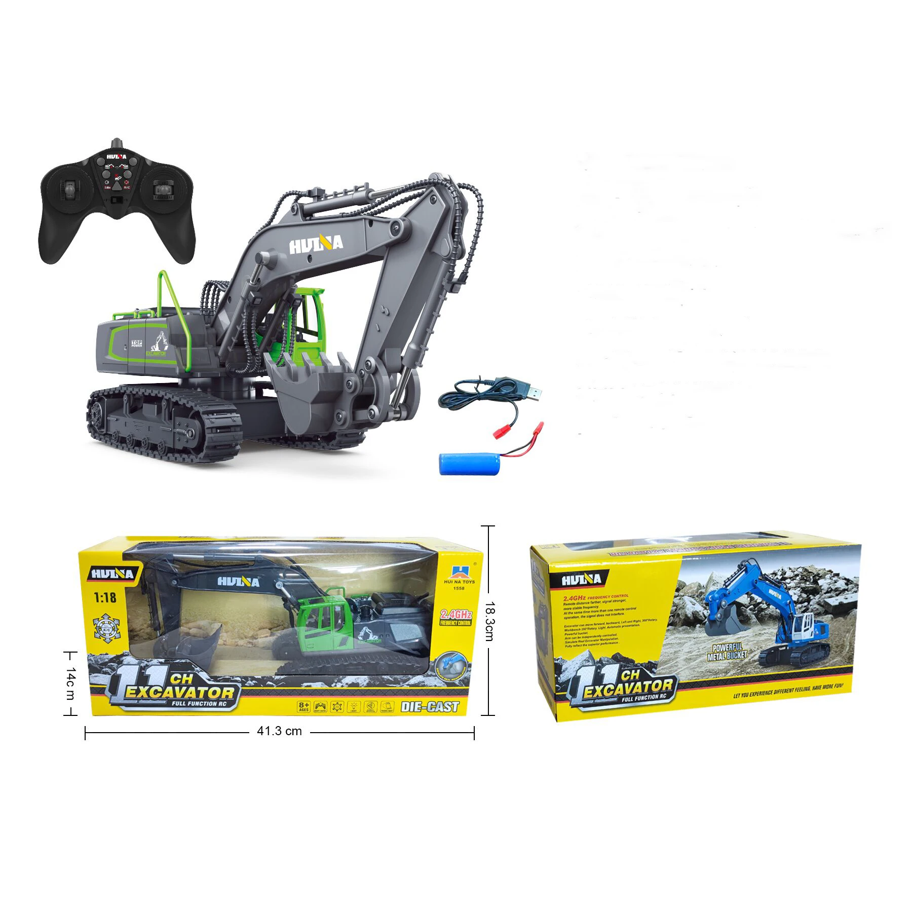 New Arrival Toy Huina 1/18 Truck Rc Excavator 1558 Model Blue Grey Color  Ready To Run Remote Control Car For Children Gifts - Rc Trucks - AliExpress