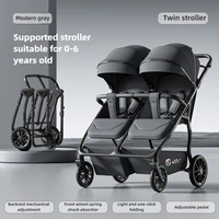 2025 nouvelle poussette bébé jumeau haute vue peut s'asseoir ou s'allonger poussette bébé légère pliable Double poussette bébé 6