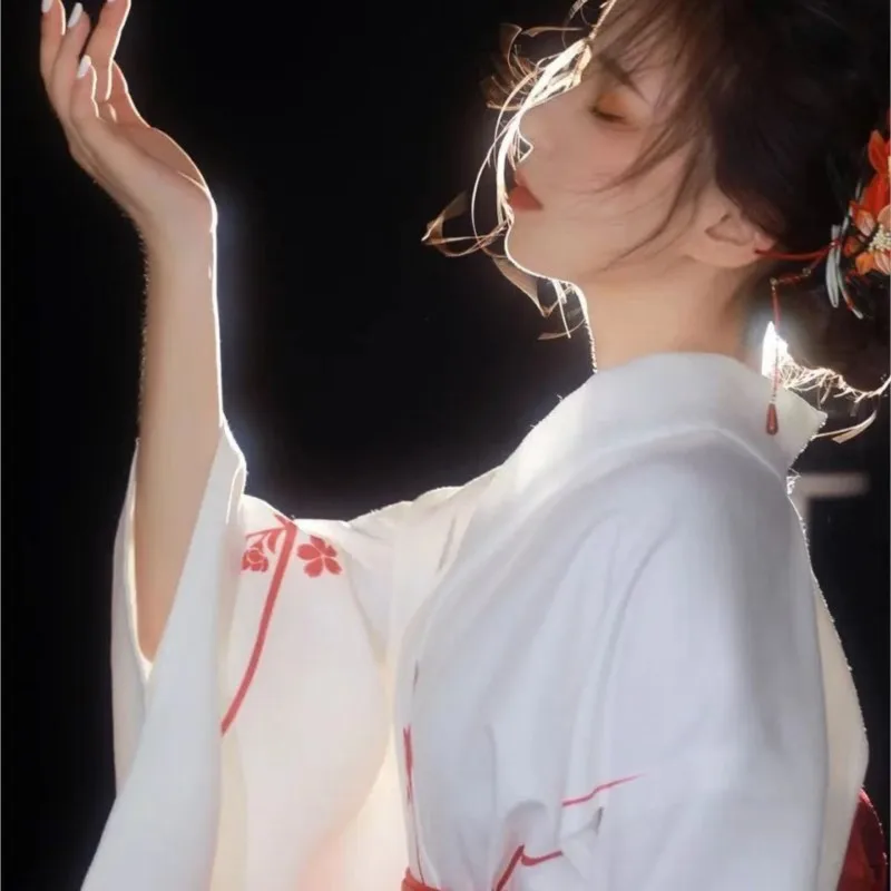 Full Set Kimono Bathrobe Girl Japanese Traditional Cherry Blossom Photography Performance Photo