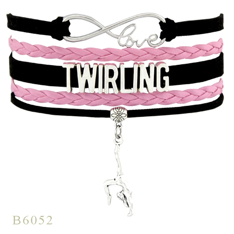 Gymnastics Love Infinity Charm Bracelets Sports Jewelry Pink Green Wax Cords Girl Boys Gift