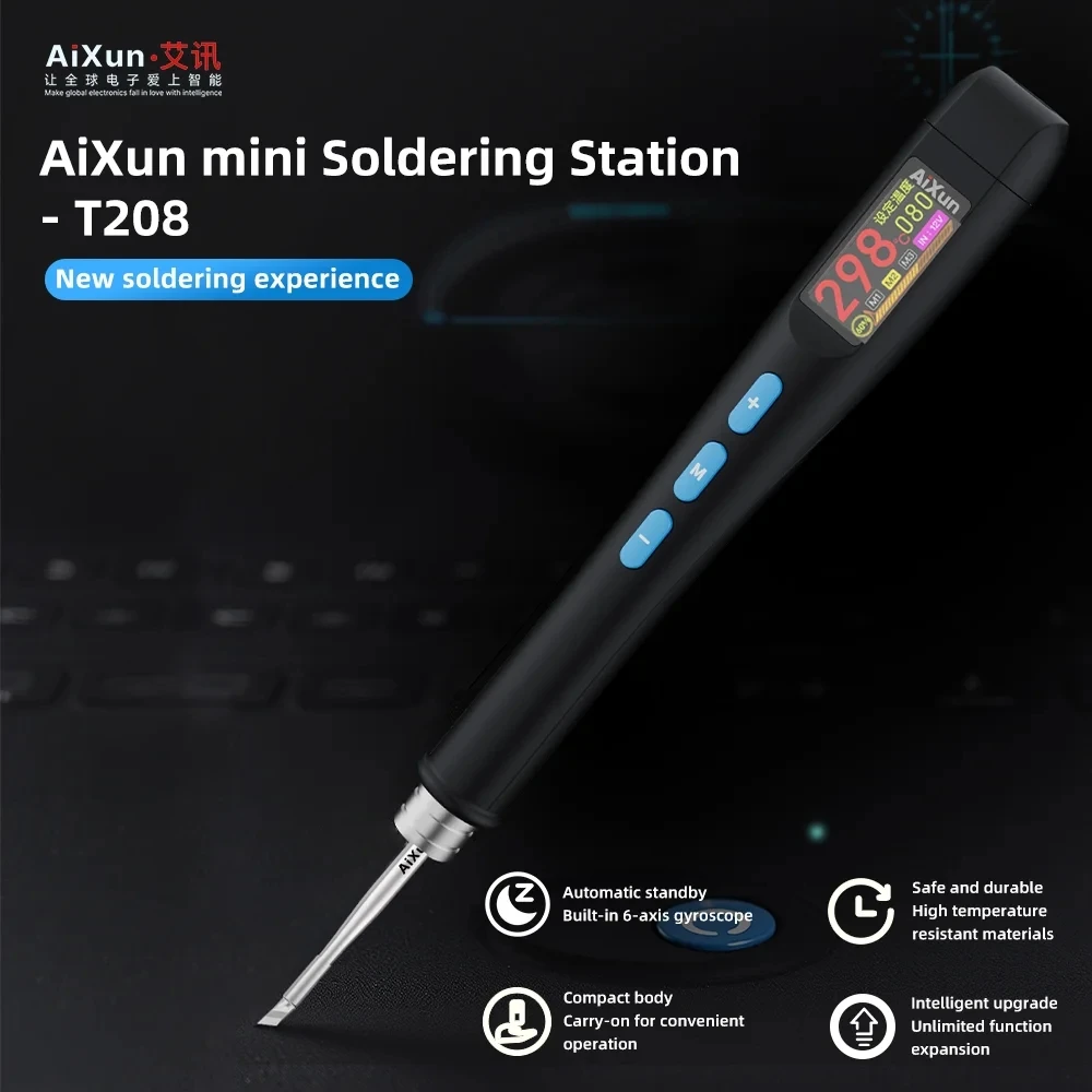 AiXun T208 미니 납땜 스테이션 지능형 대기 모드 18W-80W 조절 가능 USB 업그레이드 지원 전자 제품 수리 도구