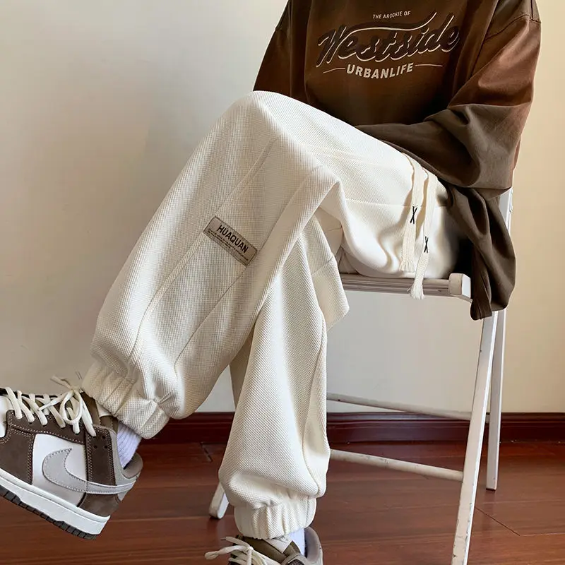 2023 New Spring and Autumn and Winter Oversized High Waist Lace Up Letter Printing Casual Loose Slim Sports Strap Halen Pants