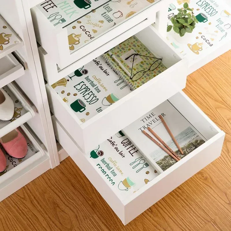 Printed Cabinet Mat Waterproof Kitchen Drawer Mat  Drawer Liners for Kitchen Cabinets Fridge Mats Scalable Contact Paper Shelf