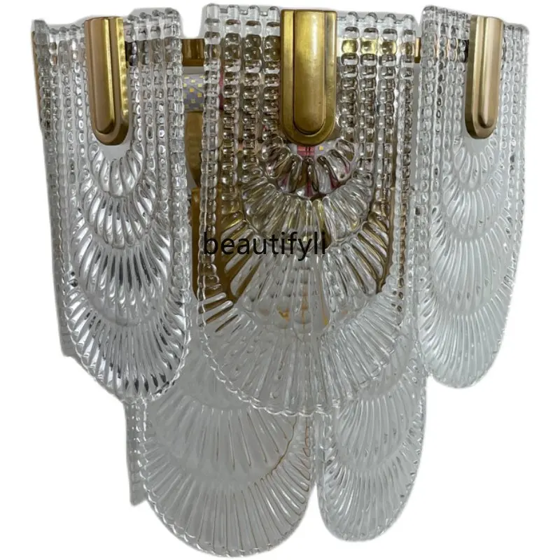 

zq French Wall Lamp Living Room TV Wall Art Glass Retro Aisle American Bedroom Bedside Wall Lamp