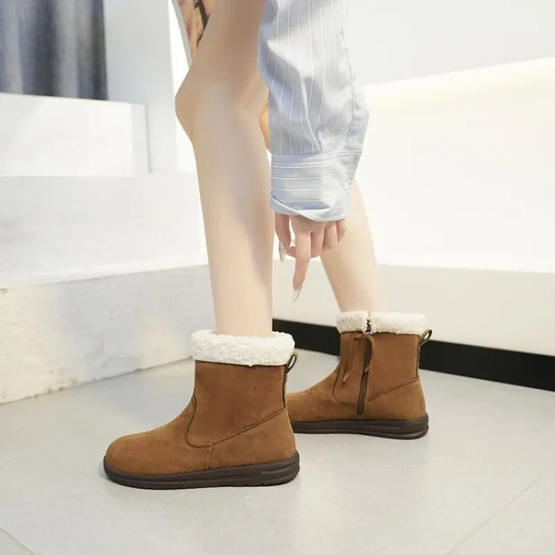 2023 Snow Boots Side Zipper with Suede leather Warm Cotton Women Boots Winter Women's Slip On Moccasins Warm Fur Lined Loafers