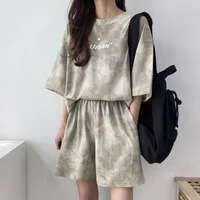 Women Summer 2024 New Fashion Cool Tie Dye Two-Piece Set Leisure And Comfortable Loose Elastic Waist Shorts Set - Image 3