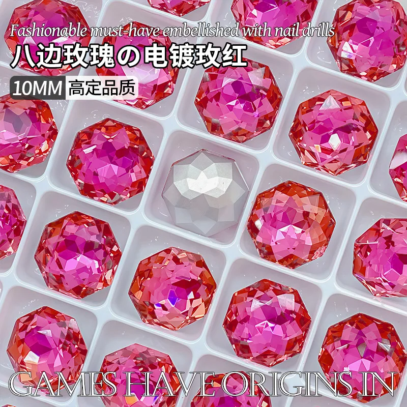 K9-Kristall, 10 mm, achteckige Rosendiamanten, Blumenfacetten, Edelsteine mit spitzem Boden, verwendet für Ohrringe, Halsketten, Nagelschmuck-Zubehör – Detail 6