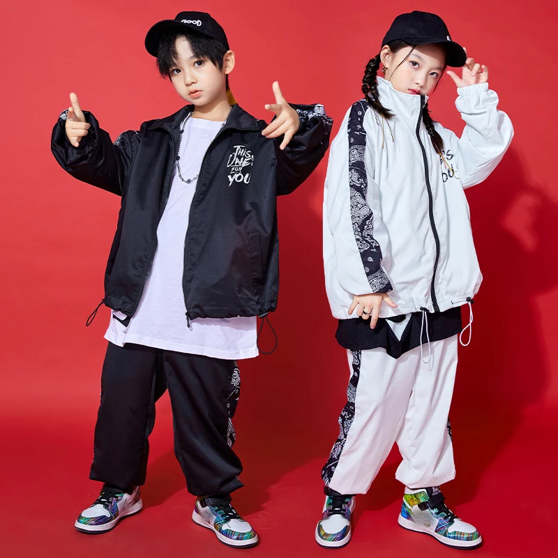 

2024 Children Jazz Hip Hop Stage Dance Costumes Streetwear Sports Teenage Boys Girls Loose Tracksuit For Kids Performance Wear
