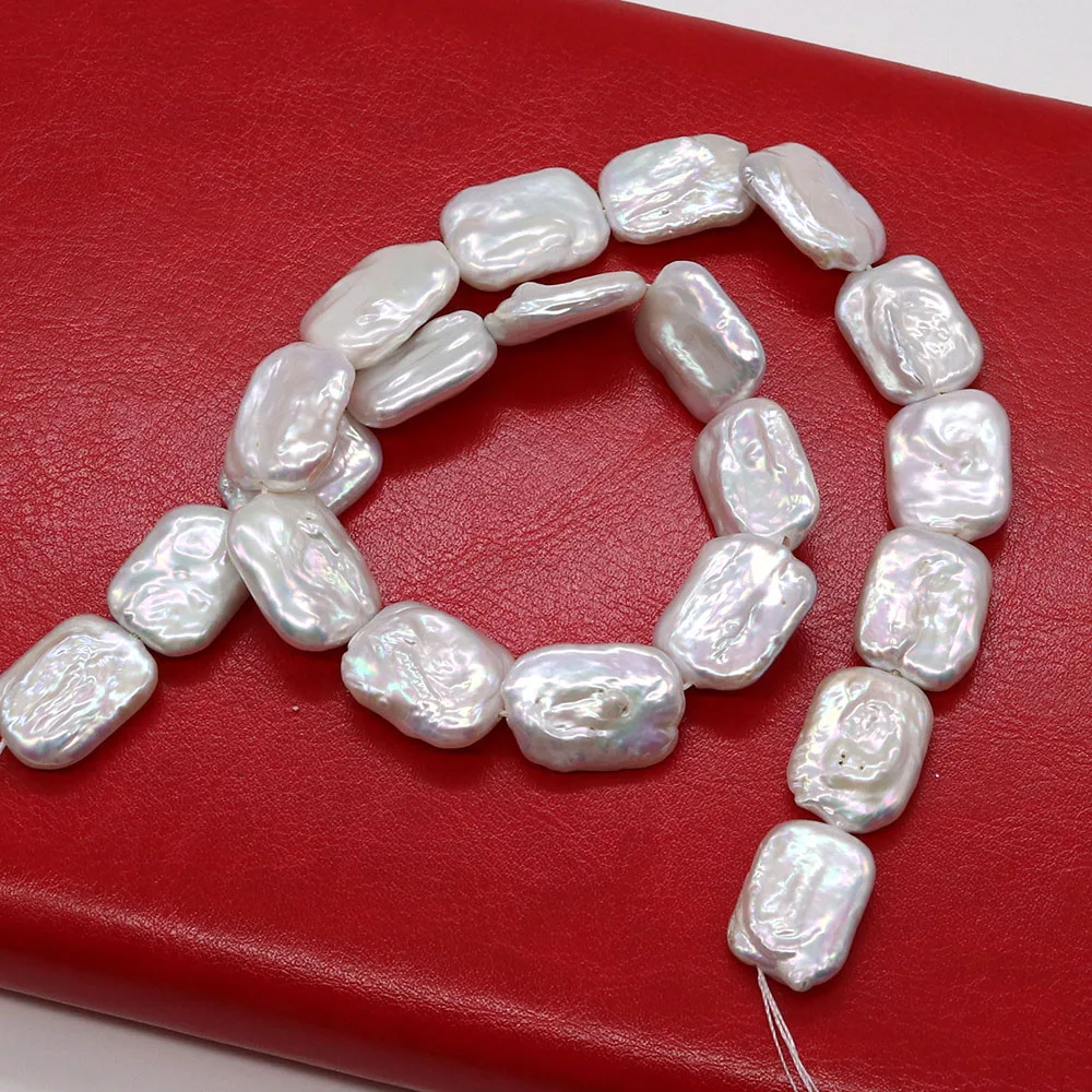 1 Strand 16-17mm 15x20mm Natural Freshwater Pearl Button Beads Flat Round Shaped RectangleDIY for Making Necklace Bracelets