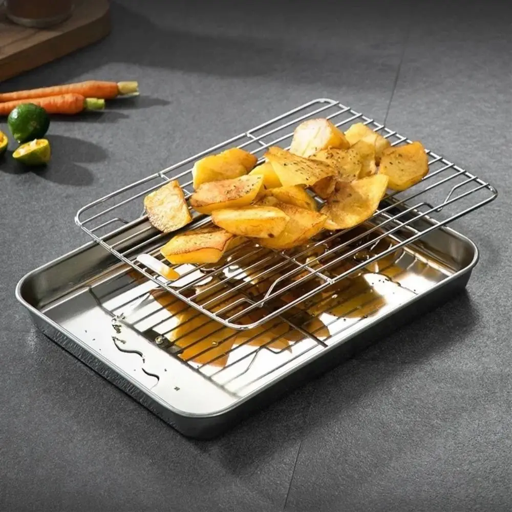 New Stainless Steel Cooling Rack Non-stick Silver BBQ Tray Barbecue Cooking Mesh Shelf