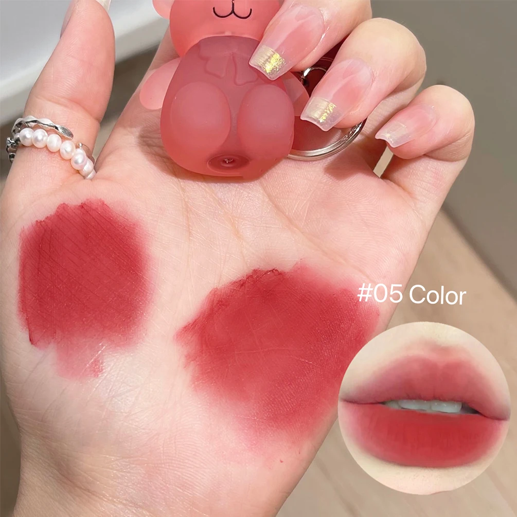 Keychain Lip Glaze Gloss Waterproof Non-Stick Cup Cute Bear Liquid Lipstick Moisturizing Lips Tint
