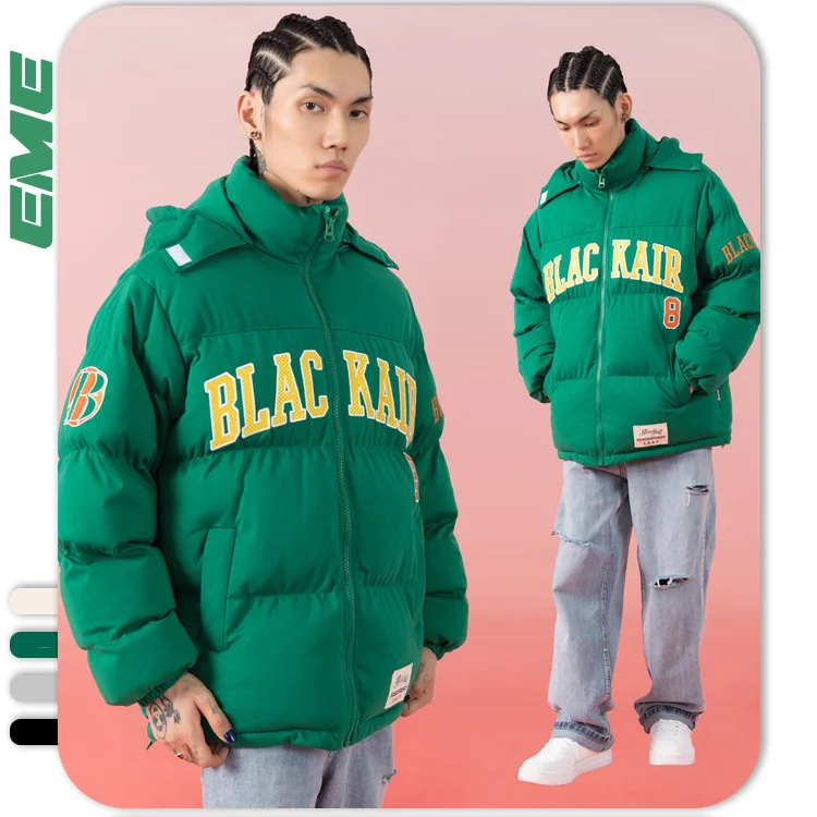 

American retro street tide brand autumn and winter coat thickened embroidered letters solid color couple bread clothes