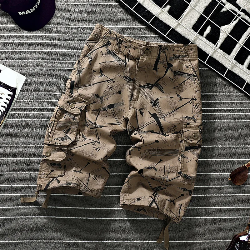 Men's Print Short Pants Camouflaged Summer Cotton Breathable Casual Sports Hiking Loose  Beach Harajuku Cargo Ripstop Shorts