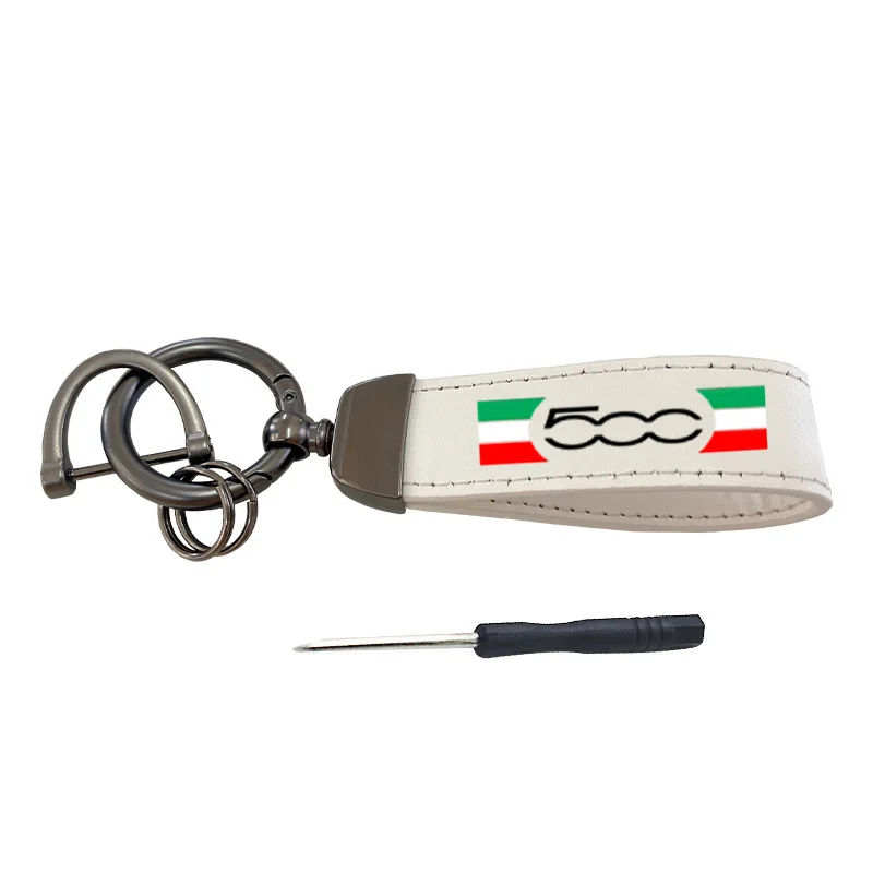 fiat 500 Custom Keychain - Cowhide Leather Keyring With Logo