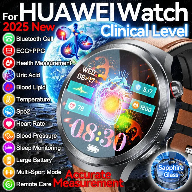 2025 Nieuw Smart Watch van verpleegkwaliteit Nauwkeurige bloeddruk Hartslag Urinezuur ECG + PPG Bluetooth Bellen Gezondheid Slimme armband