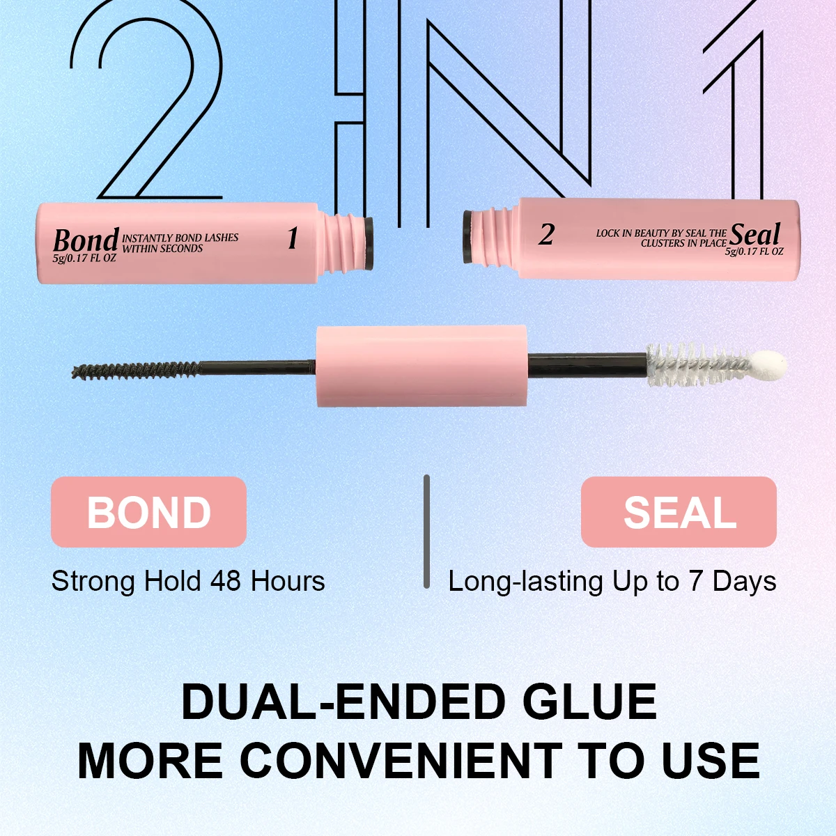 Eyelash Bond and Seal for DIY Lash Clusters Long Lasting Lash Glue Hold 48-72 Hours Waterproof Mascara Wand Makeup eyelash glue