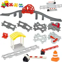 Big Size Train Car Tracks Bricks Transport Accessories Straight Curved Uphill Switch Rail Building Blocks Compatible Duploes 1