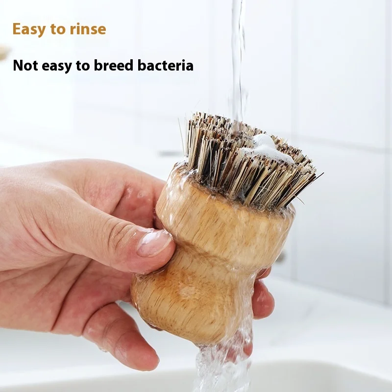 Solid Wood Dishwashing Brush Pot Brush Short Handle Sisal Dishwashing Utensil Household Coconut Palm Dishwashing Brush Kitchen