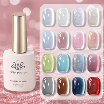 BORN PRETTY 15ml Guava Silver Glitter Water Light Super Shine Cat Magnetic Gel  Semi Permanent Soak Off UV Gel Nail Art Varnish