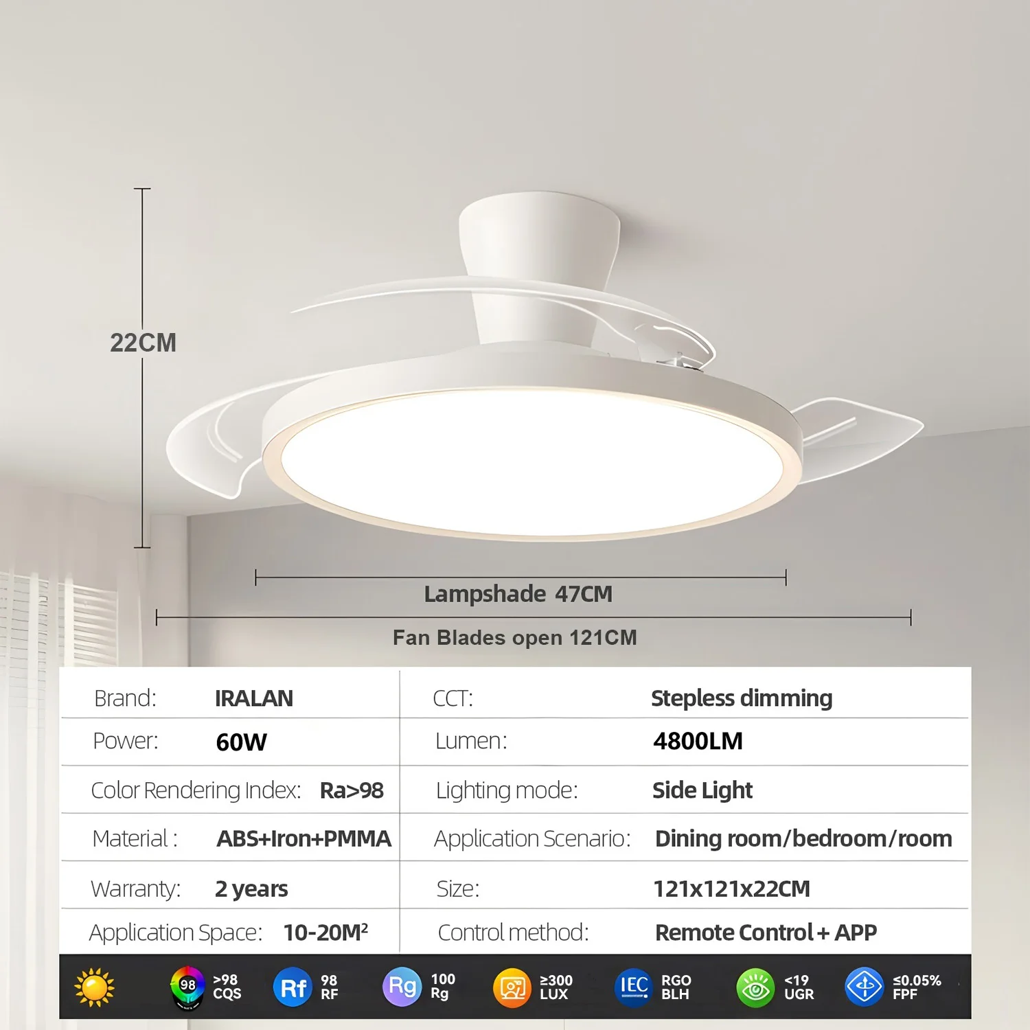 Silent Ceiling Fan Light for Bedroom Decorative Lighting Lamp Air Invisible Blade Retractable Smart Ceiling Fan with Light