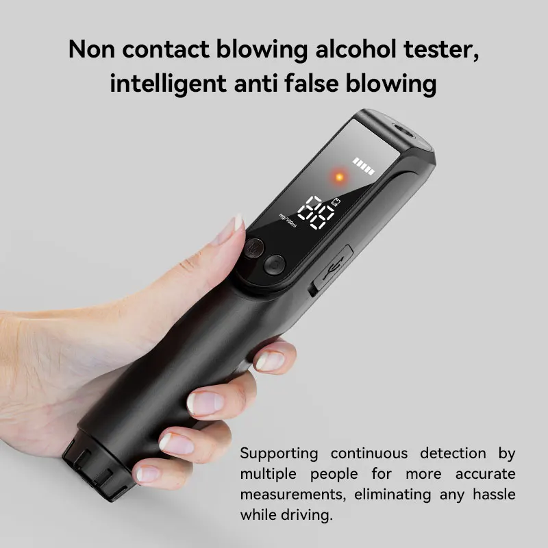 Non-contact Alcohol Tester High-precision Breathalyzer HD Large Screen LED Light Indicator Flashlight Function Portable