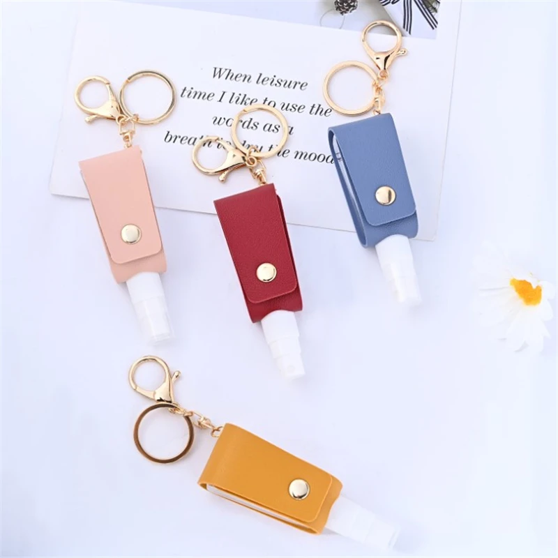 

30ml Portable Mini Size Hand Sanitizer Travel Leather Holder Alcohol Spray Bottle Reusable Hook Keychain Carrier New