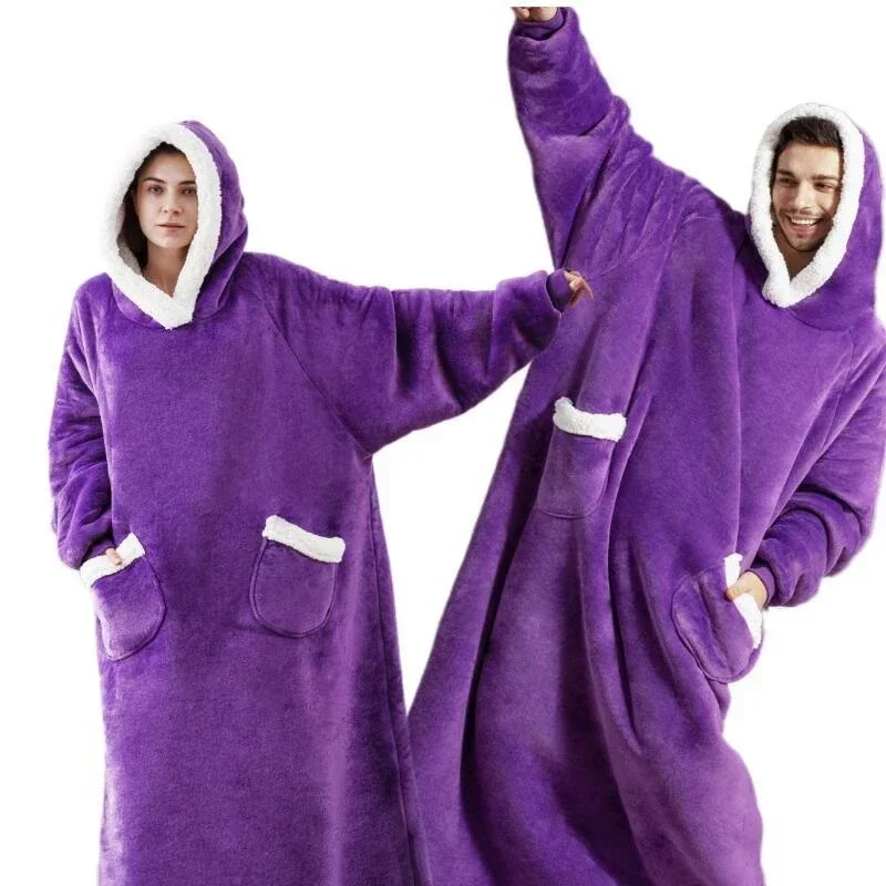 

Super Long Flannel Blanket with Sleeves Winter Hoodies Sweatshirt Women Men Pullover Fleece Giant TV Blanket Oversized New 2024