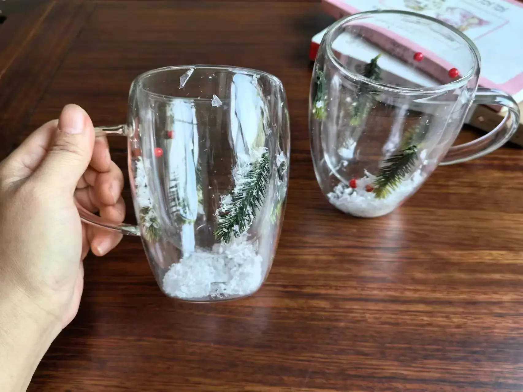 Glass Cup Creative Double Wall Glass Cup Transparent Christmas Coffee Mug with Handle Snow Home Heat Resistant Gift Tea Milk Water Cup glass cup