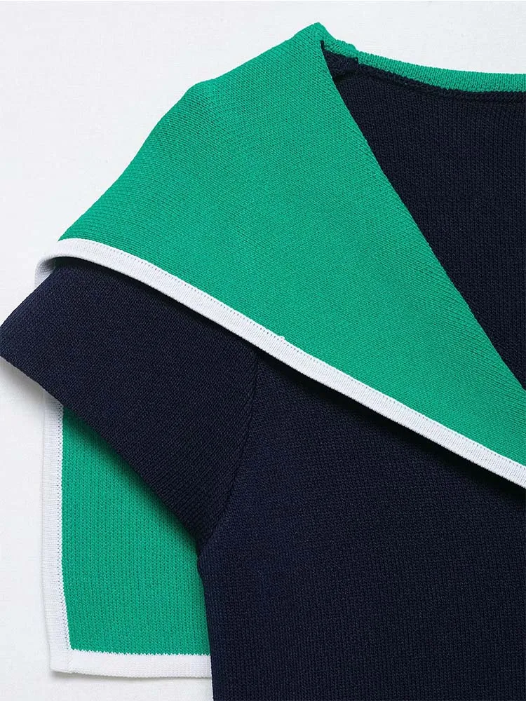 2025 Women's Contrast Color Short-Sleeved POLO Shirts Summer Knitted Tops Daily Casual Women Elegant Short Top