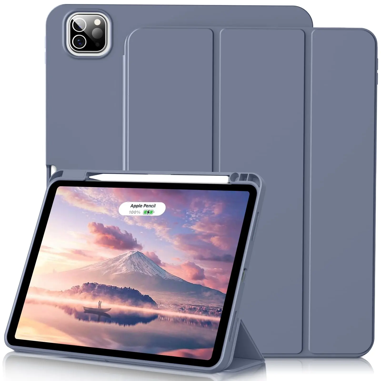 Trifold Stand Flip Cover with Pencil Holder