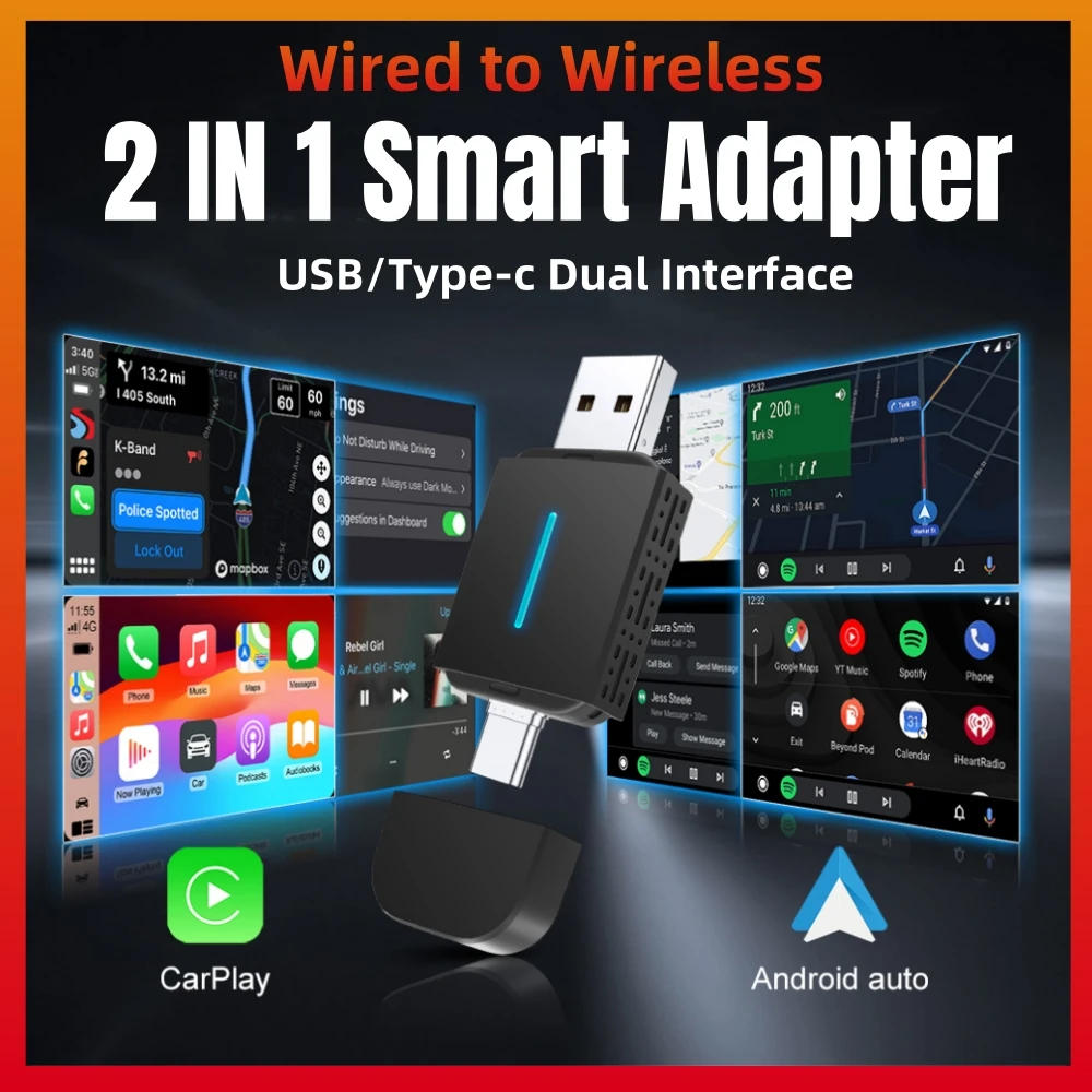 Wireless Carplay Adapter Wired Adapter Wireless Adapter 2in1 For OEM Car Stereo USB Type-C Plug and Play For Apple Carplay Wifi BT
