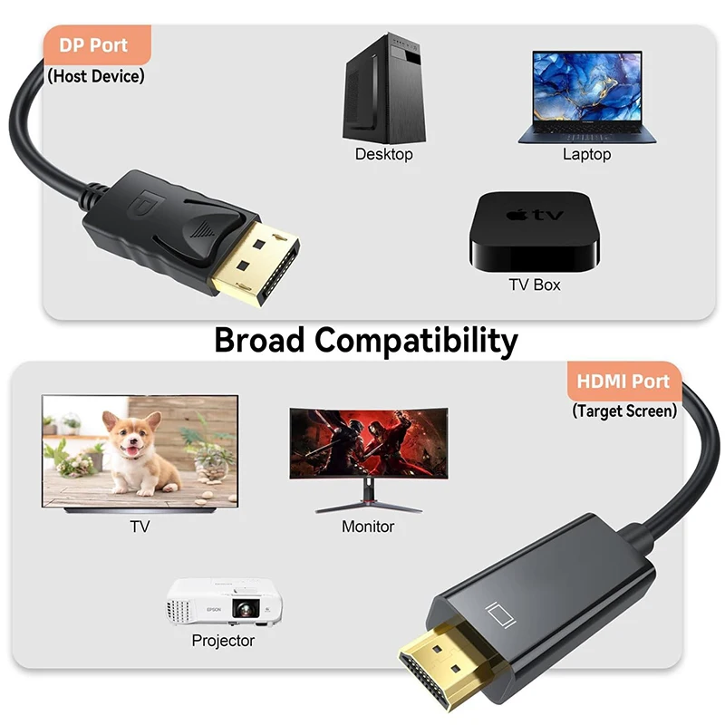 4K DisplayPort-HDMI ȣȯ ̺ DP-HD  ÷ Ʈ PC Ʈ HDTV  Ϳ   ̺ 3m