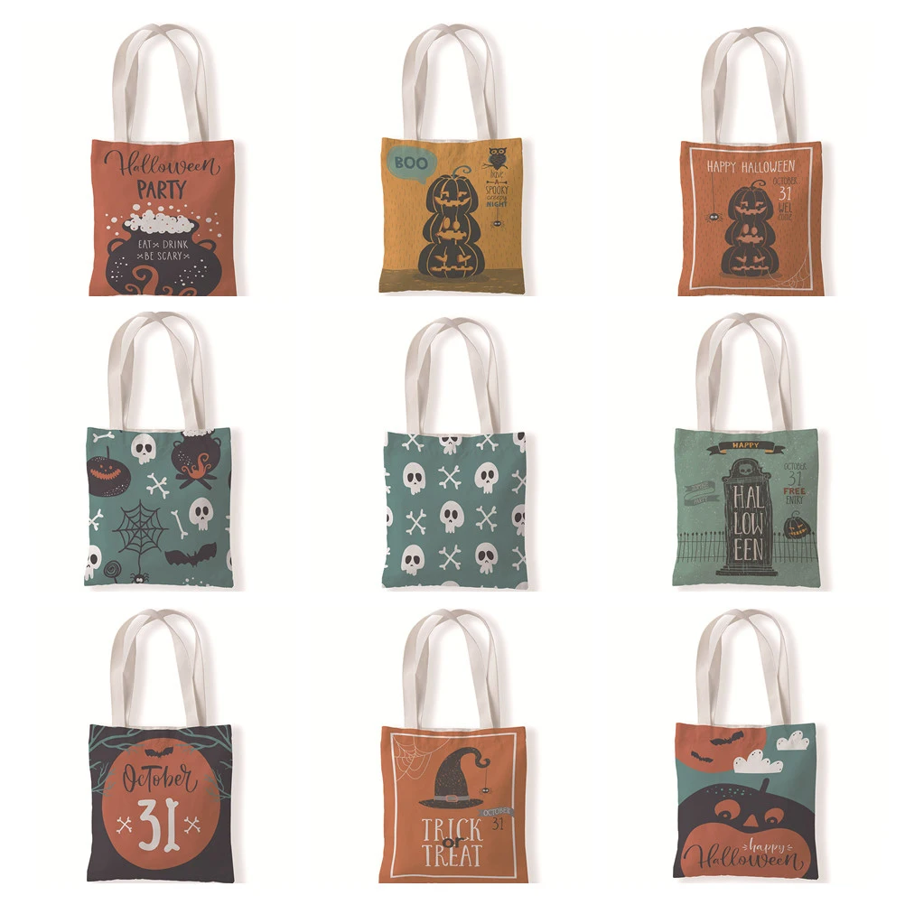 

Women Canvas Shoulder Bag Halloween Pumpkin Print Shopping Bag Eco Canvas Shopper Bags Handbag Tote for Girls