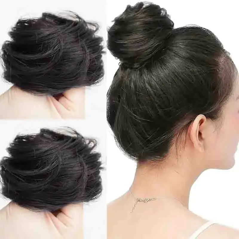 Bun Ponytail Extensions Short Ponytail Real Human Hair Extensions Tousled Updo Bun With Elastic Rubber Band Hair Accessories