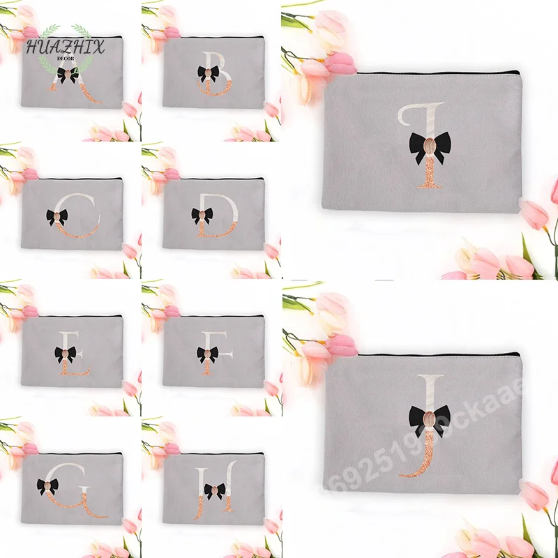 

Cartoon Bow Graphic Printed Grey Makeup Bag Home Women Storage Bags Travel Cosmetic Organizer Purse Pencil Case Girl Friend Gift