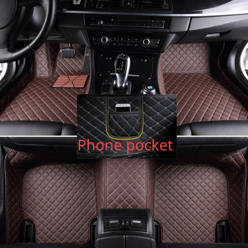 

Custom Car Floor Mats for Audi A1 8XF 4 Doors 2015-2018 Years Artificial Leather Phone Pocket Carpet Interior Car Accessories