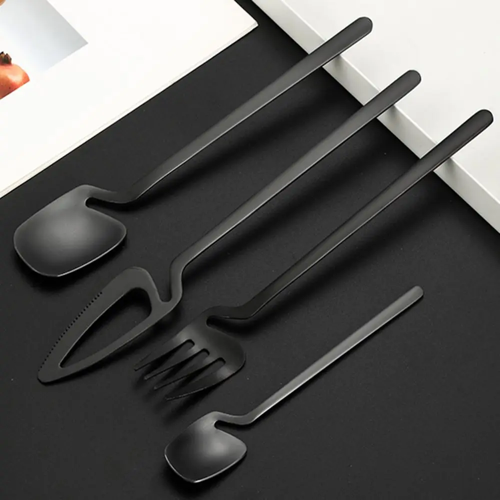 

4PCs Matte Black Dinnerware Set Stainless Steel Spoon Fork For Ice Cream Soup Coffee Reusable Lunch Cutlery Kitchen Accessories