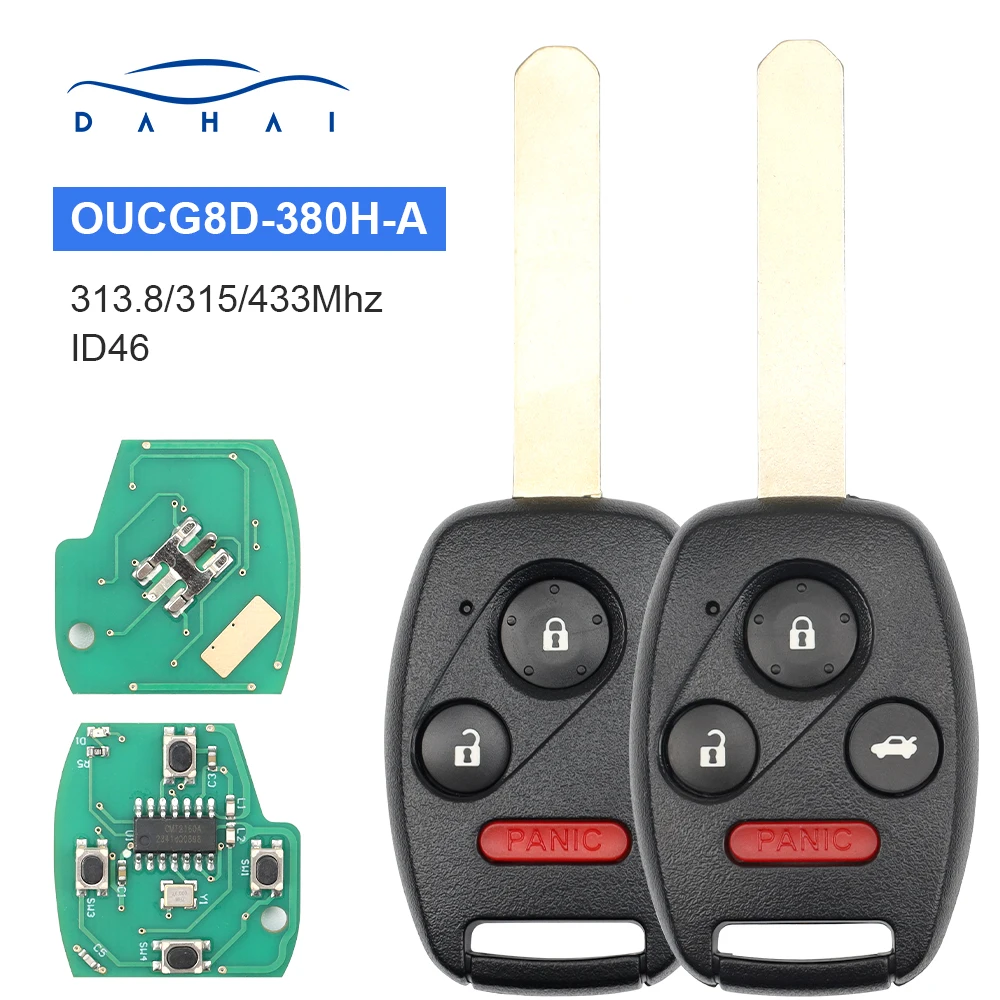 Dahai รถ OUCG8D-380H-A 313.8/315/433 Mhz รถ Remote Key Fob สําหรับ Honda Accord 2003-2007 ID46 ชิป Complete Remote Key