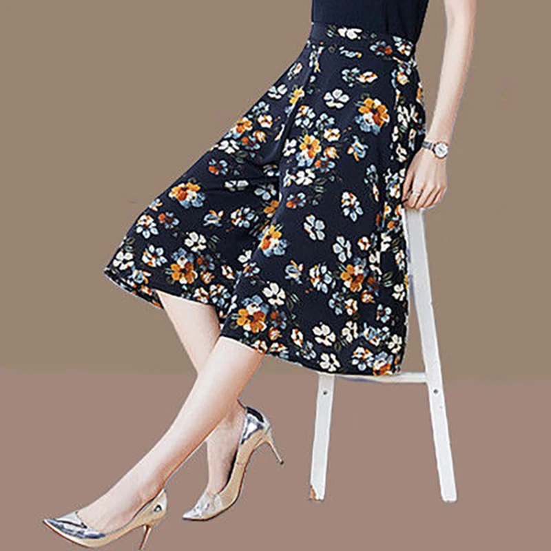 Elegant Elastic Printed Pockets Wide Leg Floral Pants Women's Clothing 2024 Summer New Loose Office Lady High Waist Capri Pants