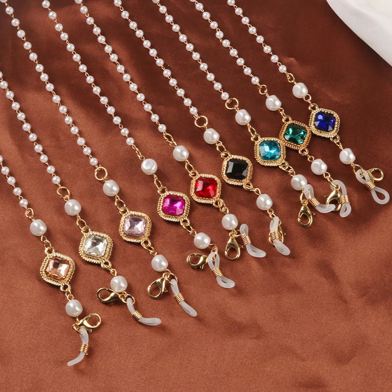 

Creative Pearl Zircon Glasses Chain Lanyard for Women Acrylic Butterfly Sunglasses Mask Holder Hanging Neck Glasses Accessories